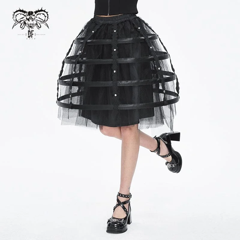 Women's Gothic Mesh Floral Midi Skirt Underskirt high waist skirt
