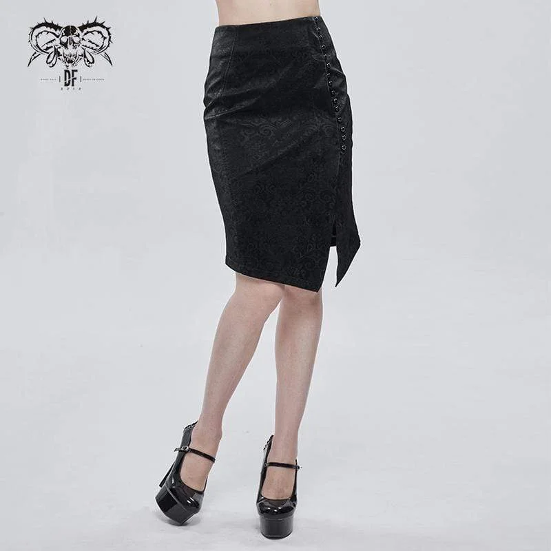 Women's Gothic Slim Fitted Strappy Split Skirt linen skirt airy