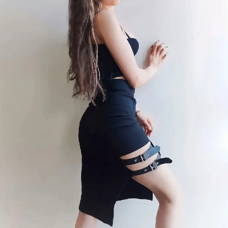 Women's Grunge Cutout Irregular Black Maxi Skirts leather skirt bold