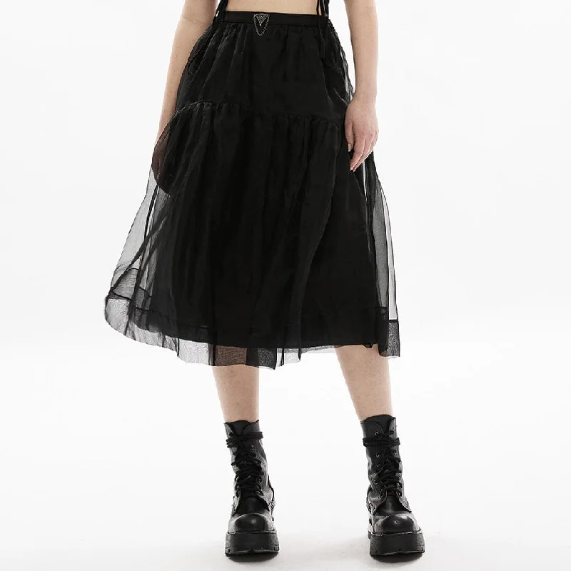 Women's Punk Mesh Splice Layered Two-wear Skirt linen skirt light