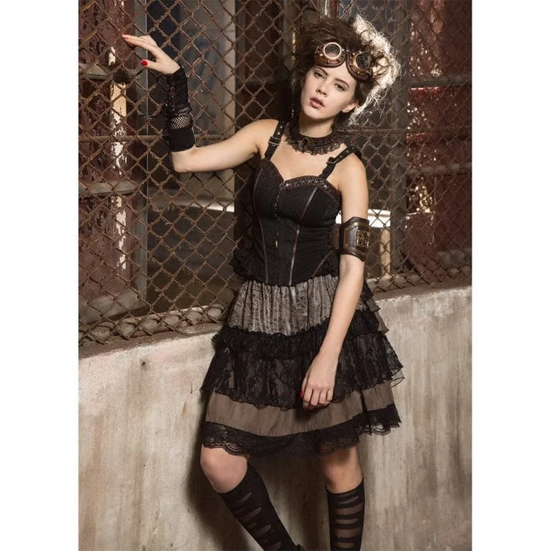 Women's Steampunk Lace Splice Layered Skirt patchwork skirt art