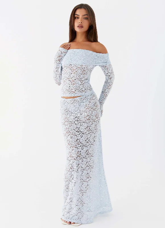 Zephyra Lace Maxi Skirt - Blue Cloud leather skirt sleek