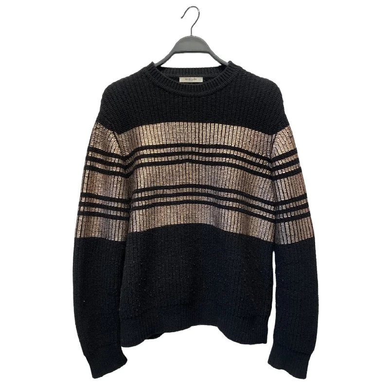 GIVENCHY/Heavy Sweater/M/Stripe/Cotton/BLK/ Ribbed Striped Patterned