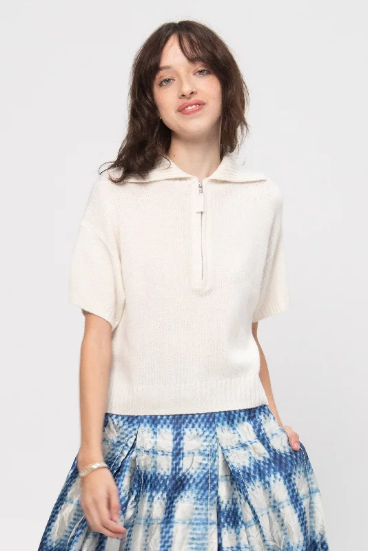 Poloneck Sweater Real Fur Shearling Chenille