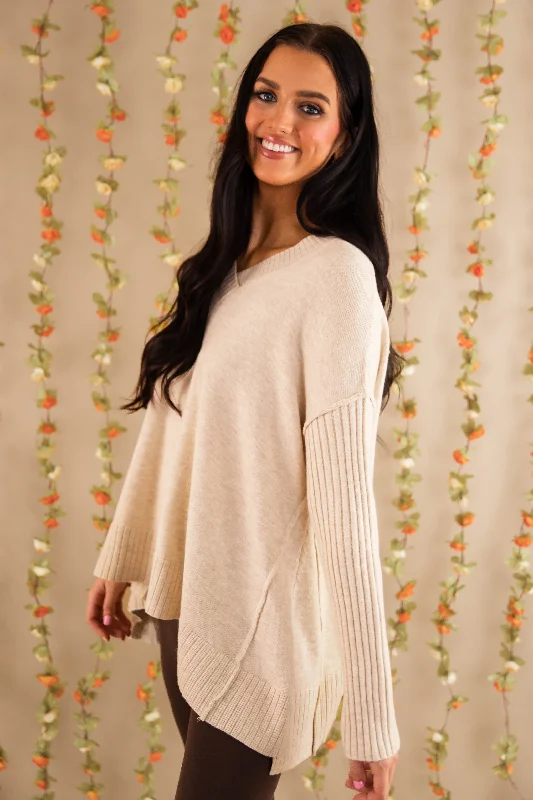 Be There For You Sweater-Oatmeal Stretchy Elastic Breathable