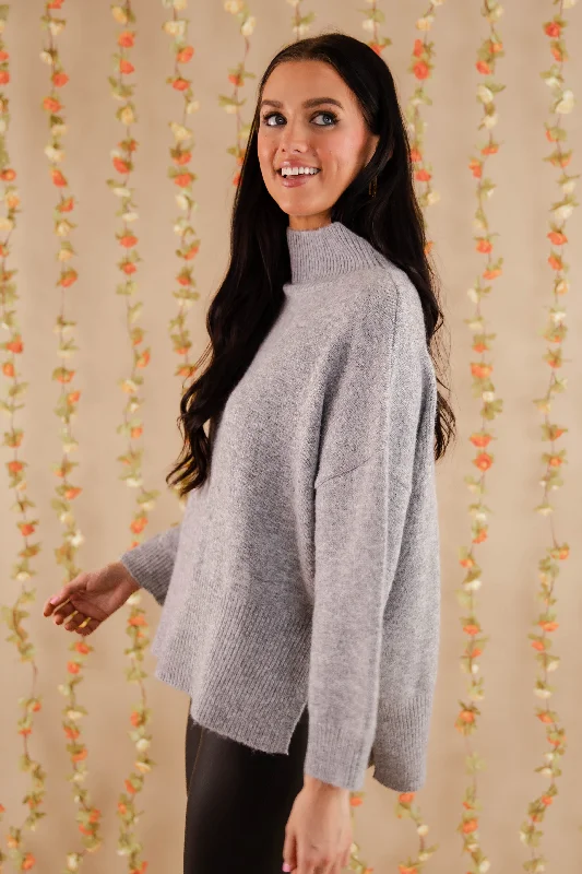 Cozy Activities Sweater-Grey Welt Pockets Slit Pockets Flap Pockets