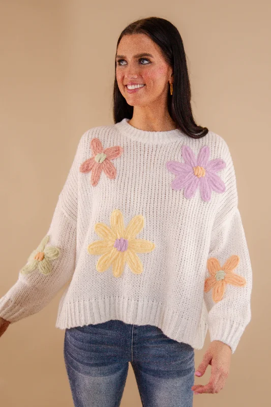 Growing Strong Sweater Solid Color Striped Floral Print