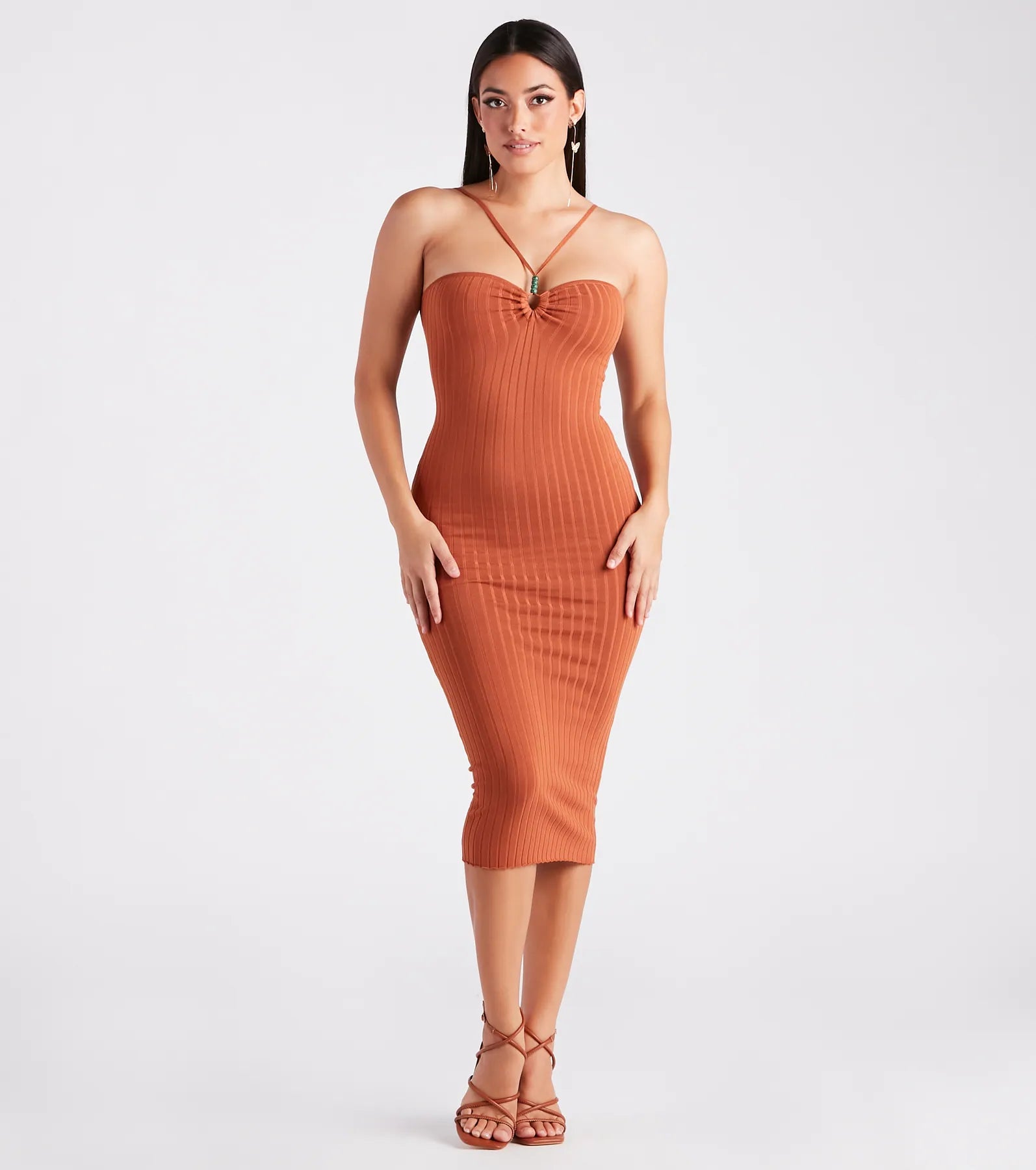 Island Rhythm Halter Sweater Midi Dress Nylon Fabric Polyester Fabric Spandex Fabric