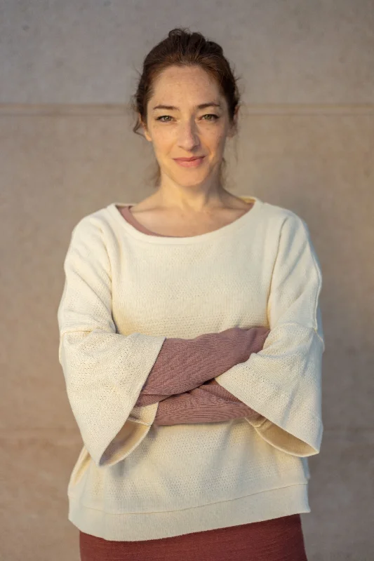 Knitted Midsleeve Sweater Mindy - Jacquard Oat Velvet Chenille Corduroy