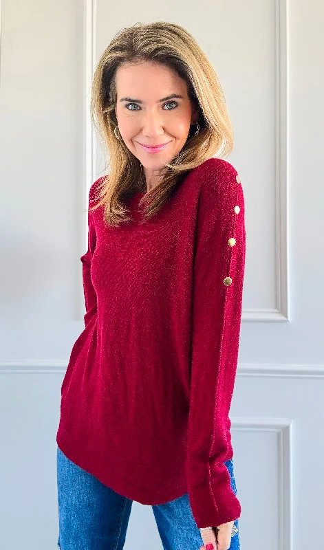 Luxe Shoulder Italian Knit Sweater- Burgundy Velvet Chenille Corduroy