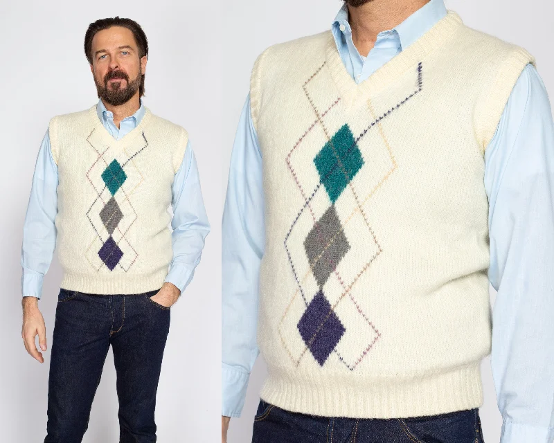 Medium 80s Argyle Mohair Blend Sweater Vest Handmade Hand-knitted Hand-woven