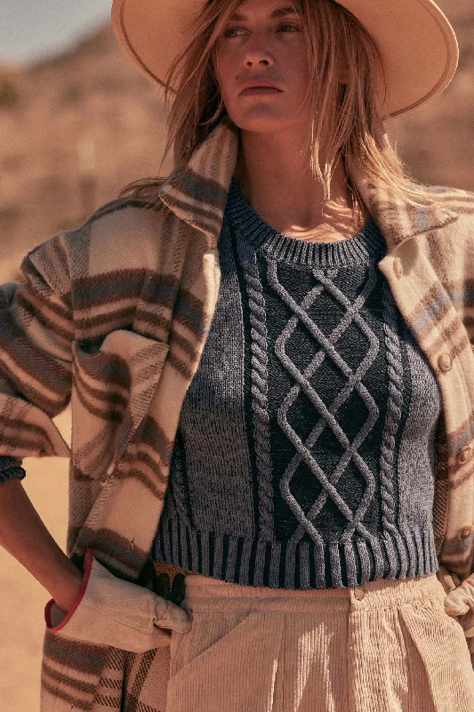 Must Be Destiny Cropped Cable Knit Sweater Denim Fabric Leather Fabric Suede Fabric