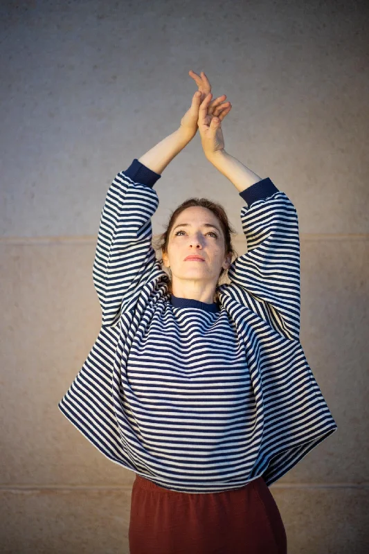 Sweater Bree - Blue/Grey Stripes Toggled Drawstring Belted