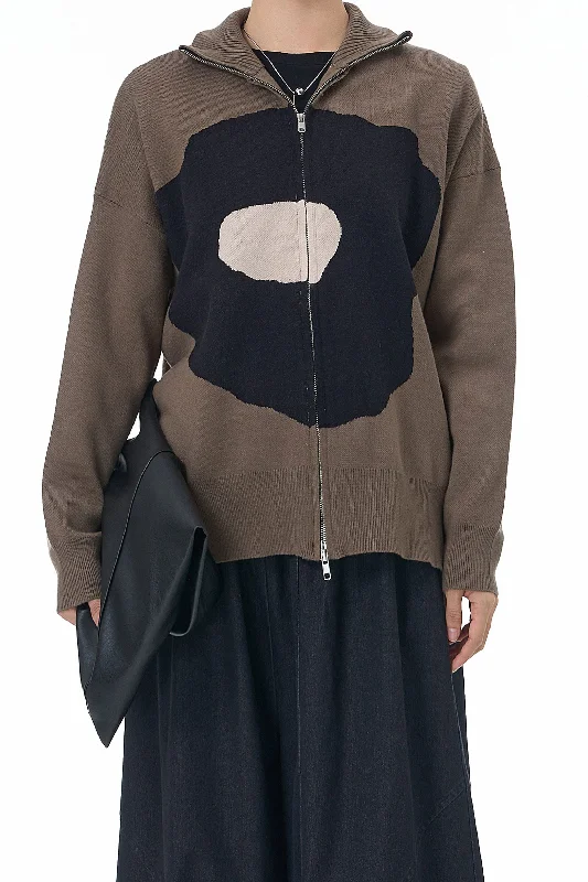 Terra Fusion Stone Grey Zip Sweater Houndstooth Herringbone Solid