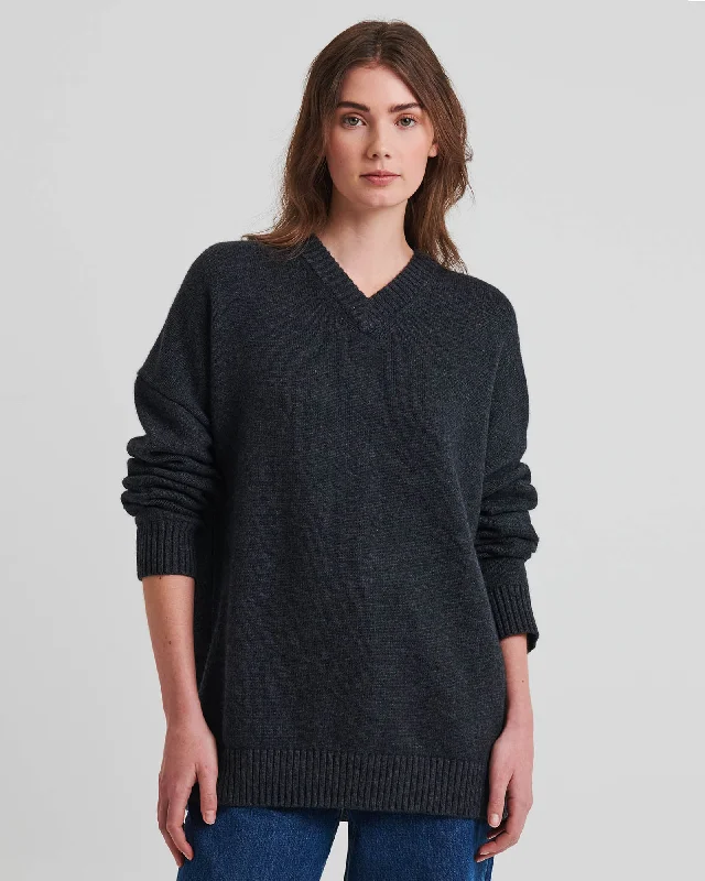 Oversized V-Neck Sweater Notch Collar Peter Pan Collar Cowl Neck