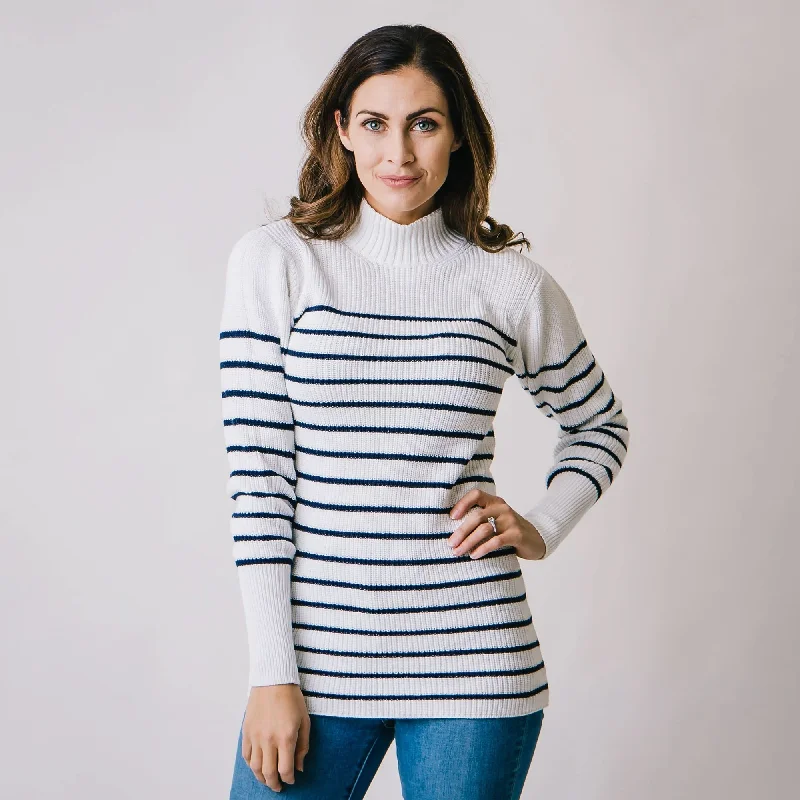 Mock Neck Breton Sweater Glossy Satin Silk