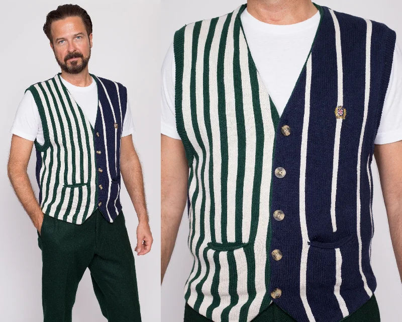 80s Striped Cotton Knit Sweater Vest - Men's Medium Iron Safe Non-Iron Wrinkle Free
