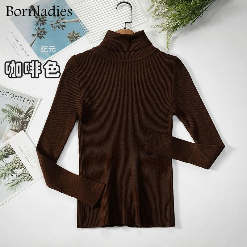 Turtleneck Women Sweaters Solid Print Embellished