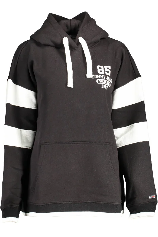 Black Cotton Women Sweater Fleece Sweater Nylon Polyester