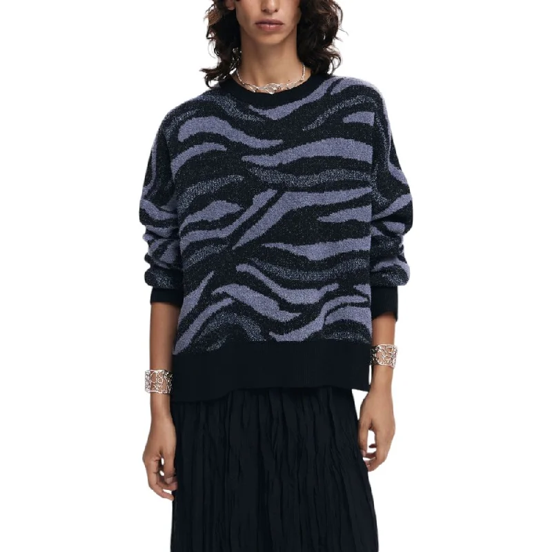 Black Polyester Sweater Print Jacquard Patchwork