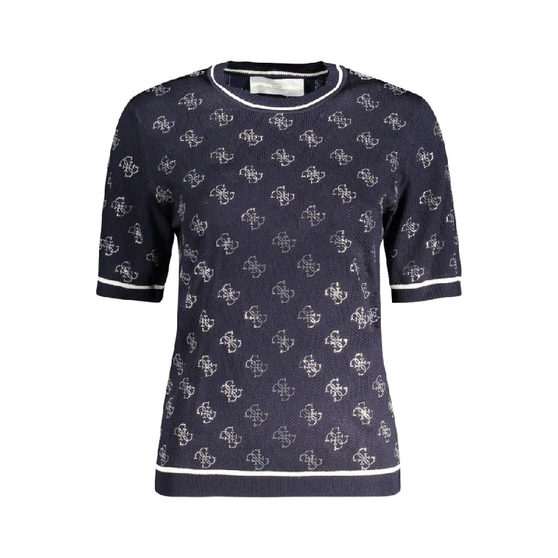 Blue Viscose Sweater Graphic Sweater Embroidered Appliqued
