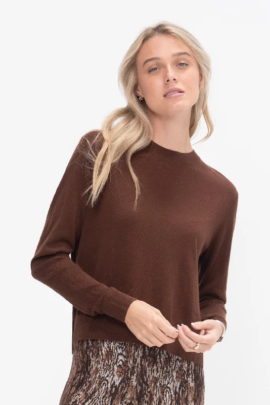 Boxy Crewneck Sweater, Espresso Knit Fabric Woven Fabric Fleece Fabric
