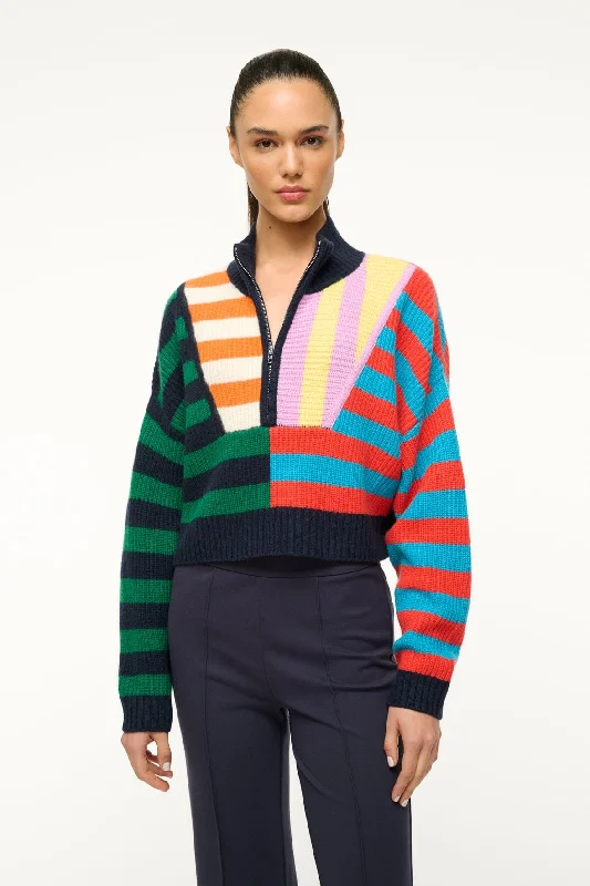 CASHMERE CROPPED HAMPTON SWEATER | CABANA STRIPE MULTI Spandex Blend Rayon Blend Denim Blend