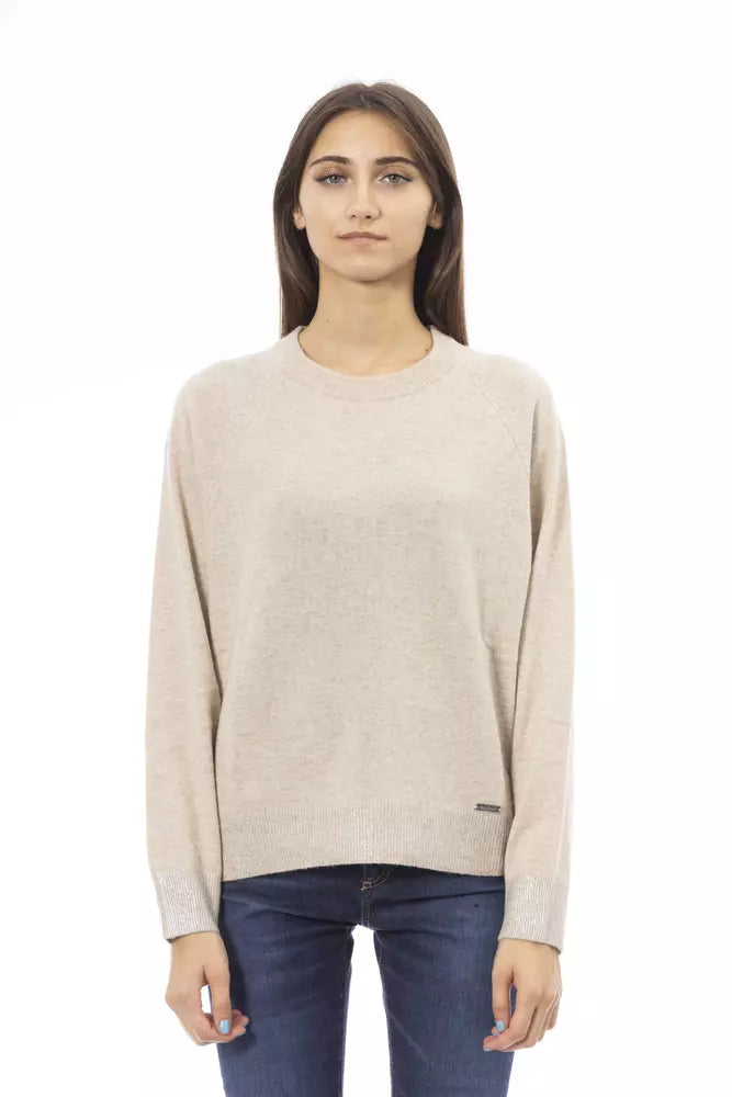 Beige Cashmere Women Sweater Terry Blend Velvet Blend Canvas Blend