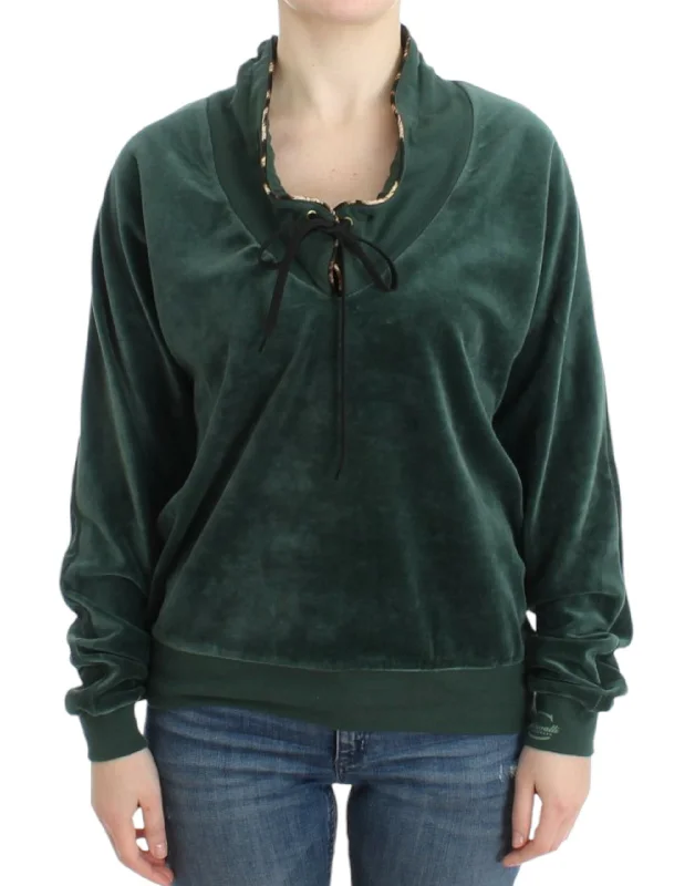Elegant Green Mock Sweater with Rhinestone Detail Cashmere Blend Cotton Blend Poly Blend
