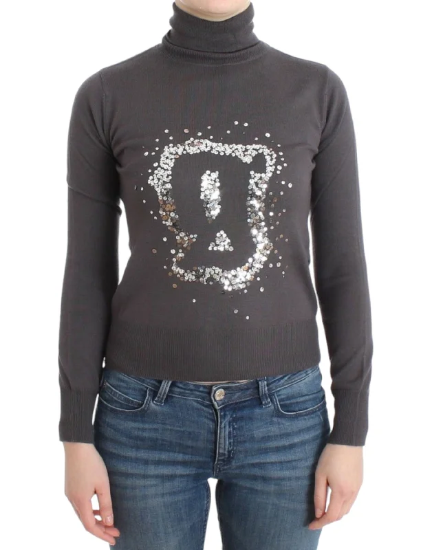 Elegant Virgin Wool Turtleneck Sweater Mesh Sweater Canvas Denim