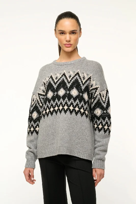 MORITZ SWEATER | HEATHER GREY MULTI FAIRISLE Notch Collar Peter Pan Collar Cowl Neck