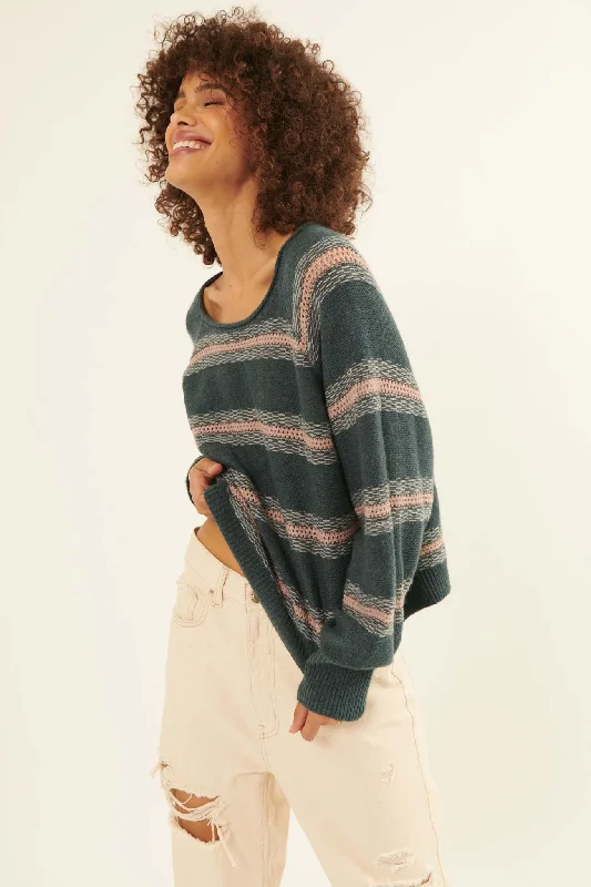 Stroke of Genius Pointelle-Stripe Sweater Wool Sweater Cotton Sweater Cashmere Sweater