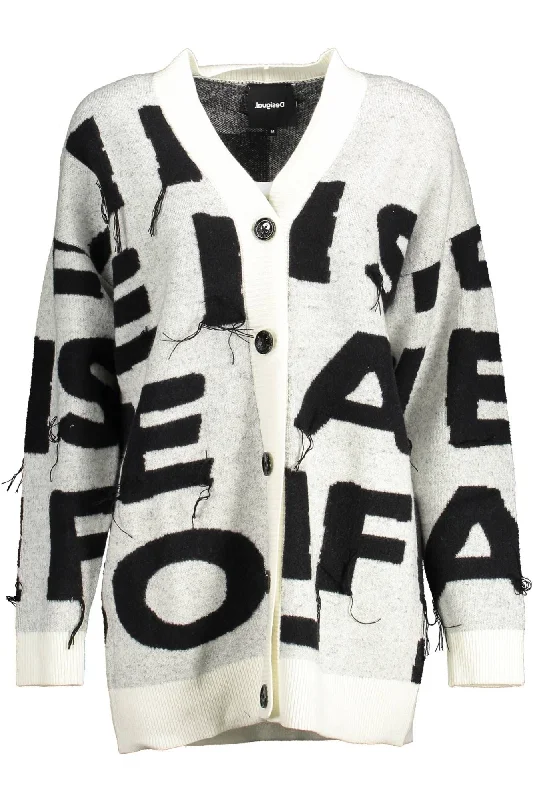 White Polyamide Women Sweater Ribbed Striped Patterned
