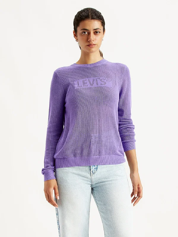 Women's Brand Logo Purple Crew Neck Sweater Slim Fit Regular Fit Oversized