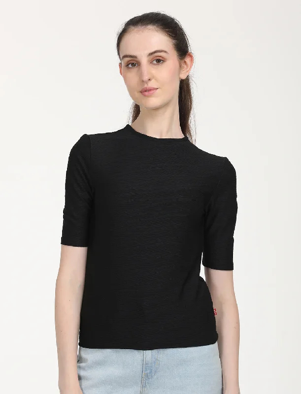 Women's Solid Black Round Neck Sweater Oversized Loose Flowy