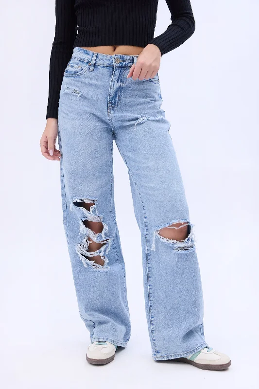 Super High Rise Wide Leg Jeans Comfortable Straight-Legged Denim