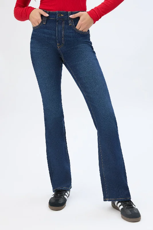 High Rise Bootcut Jeans Fashionable Button-Front Jeans