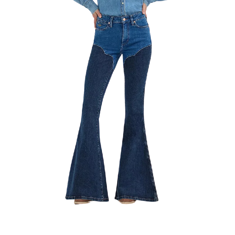 Wrangler Women's Lainey Wilson Tonal Blue Jeans Elegant Raw Hem Jeans