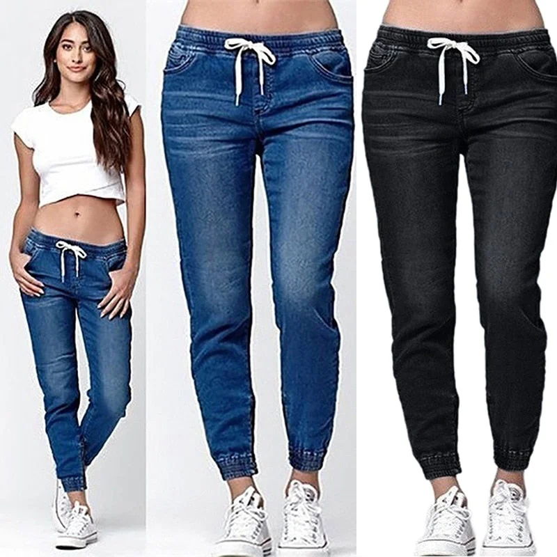 2020 New Autumn Pants Vintage High Waist Jeans New Womens Pants Full Length Pants Loose Ccowboy Pants Plus Size 5XL 6XL Cozy Tencel Blend Denim Jeans