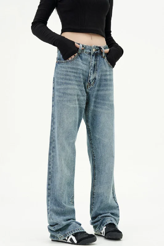 Basic Vintage Straight-Leg Jeans Trendy Paperbag Waist Jeans