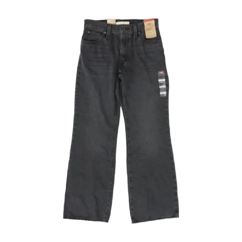 Black Solid Mid Rise Bootcut Jeans Trendy Wide-Legged High-Waist Jeans