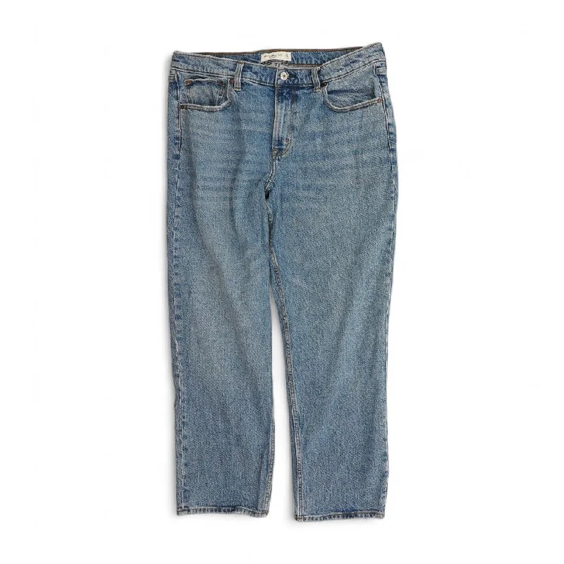 Blue Solid Mid Rise Straight Leg Jeans Classic Slim Fit Jeans