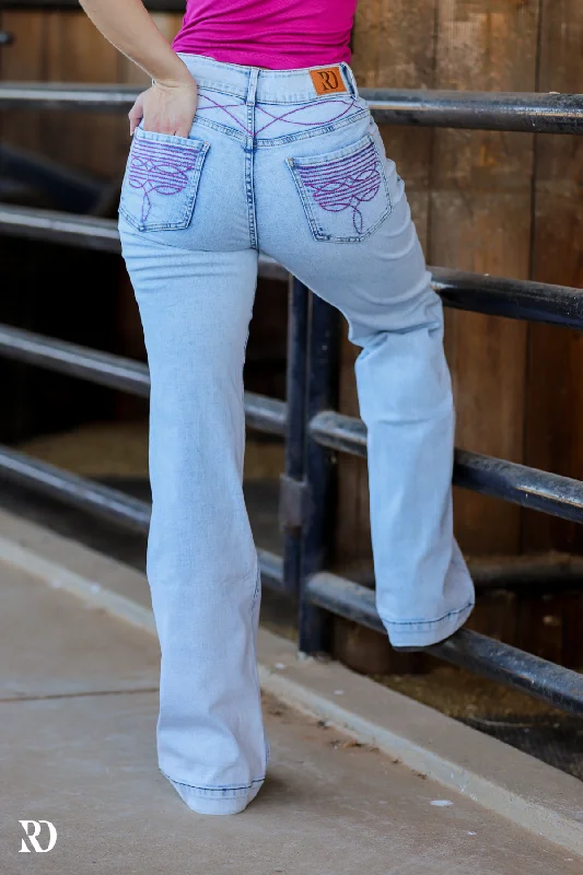 CHEYENNE LIGHT WASH PINK POCKET TROUSER JEANS Fashionable Slim Fit Jeans