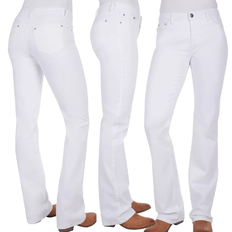 Pure Western Womens MID-RISE, Riding Bootcut WHITE Jeans -34"leg Stylish Bootcut Denim Jeans