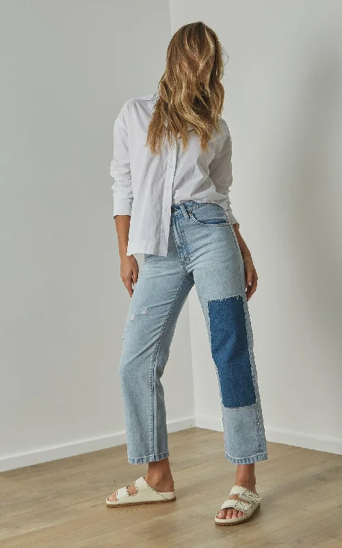 Evie Patchwork Wide Leg Jeans Trendy Wide-Leg High-Waist Denim