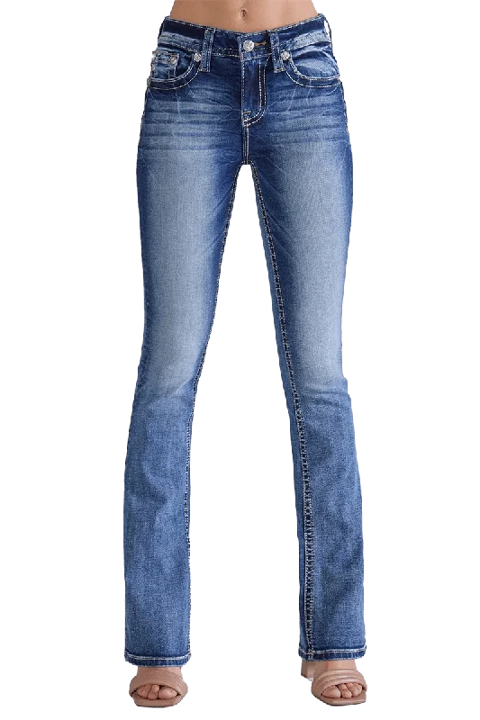 Miss Me Women's Curvy Flare Stretch Jeans Chic Dark-Wash Skinny Jeans