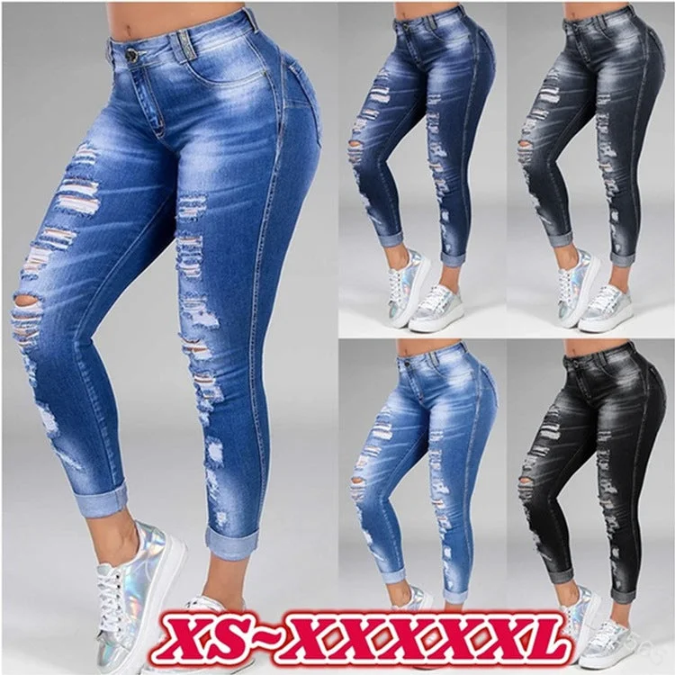 Ladies jeans ripped holes show thin stretch jeans Comfortable Stretch Fit Jeans