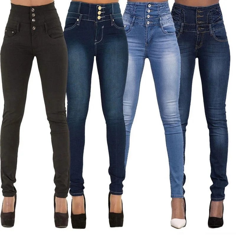 LASPERAL 2020 Autumn Winter Women Brand Skinny Denim Pencil Pants High Waist Slim Button Pockets Pants Stretch Jeans Women Jeans Stylish Plus Size Denim Jeans