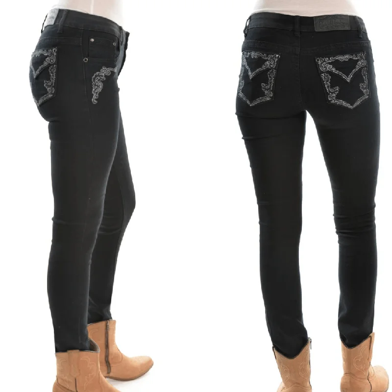 Pure Western Womens Josie MID-RISE, Skinny Leg Jeans - BLACK- 32" leg Comfortable Jogger Style Jeans
