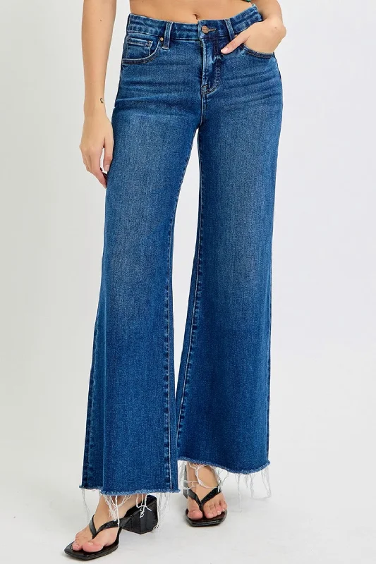 RISEN Tummy Control High Rise Wide Leg Jeans Casual Light Wash Jeans
